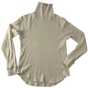 EVERLANE Turtleneck Sweater LS Waffle Knit Textured Beige XS 100% Organic Cotton